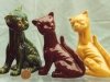 Aller Vale Cats, 6ins, in a variety of glazes, the brown is quite rare