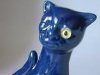 Watcombe winking Cat, 6ins, blue glaze
