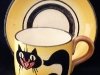 Watcombe Pottery, Cup and Saucer with Cat in Louis Wain style