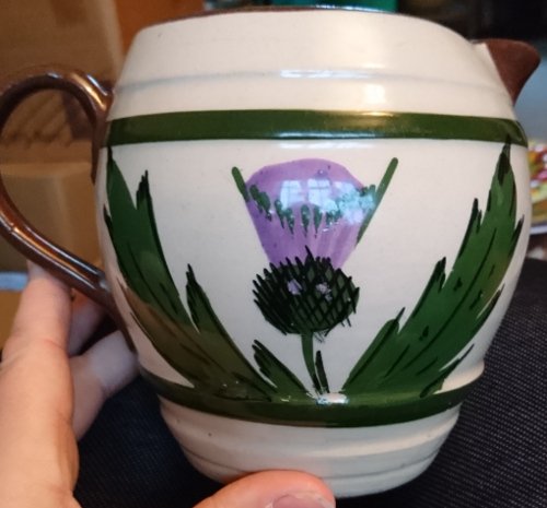 Longpark Pottery Milk Jug with Thistle decoration