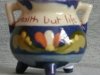 Watcombe Pottery Cauldron with Scandy on blue