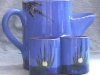 Longpark Pottery, Shaving Mug decorated with a Kingfisher on the reverse, here showing the holders for Brush and Blade.