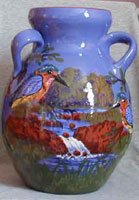 Devon Tors kingfisher decorated vase in relief with two handles